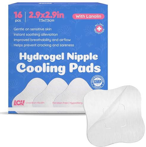 16CT Hydrogel Nipple Pads for Breastfeeding with Lanolin - Cooling Sore Nipple Gel Soothing Pads - Breast Feeding Essentials for Moms by Livaclean Health