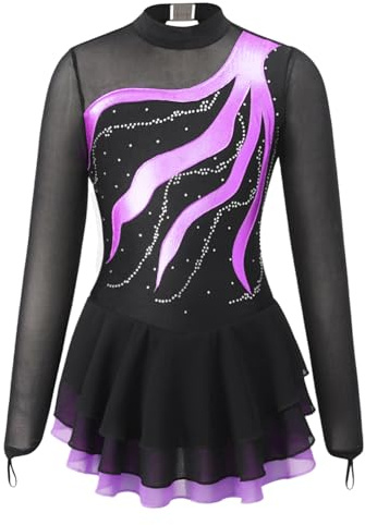 RUNQHUI Bambino Ragazza Vestito Pattinaggio Di Artistico Strass Manica Lunga Body Vestito Concorso Spettacolo