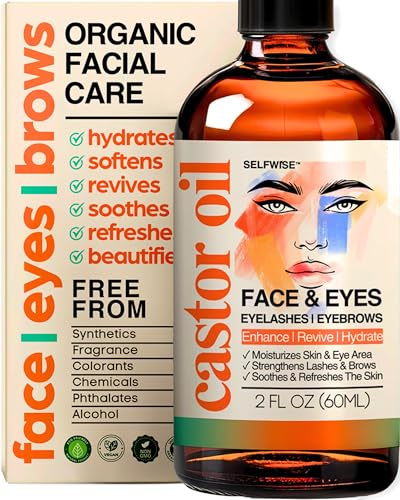 SELFWISE Face Moisturizer with Organic Castor Oil for Eyelashes, Eyebrows and Wrinkles with Jojoba, Rosehip, Grape Seed, Squalane, Palmarosa, Bergamot and Vitamin E, Skin Care