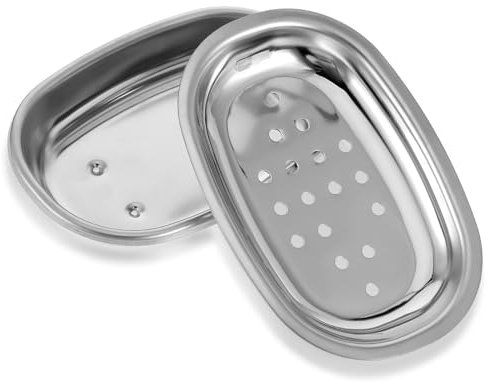 COMNICO Seifenschale für die Dusche, Seifenschalenhalter aus Edelstahl, doppelschichtig, Seifensparer, Duschseifenschalen mit Abtropfschale, Seifenbox für Badezimmer Küchenschwämme Zubehör Lagerung