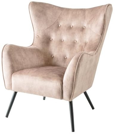Riess Ambiente Design Sessel Amsterdam - Champagner Samt - Schwarze Metallbeine - Retro Stil
