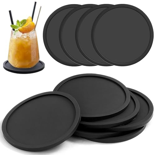 10 Stk Untersetzer Schwarz Rund,Wiederverwendbare Silikon Glasuntersetzer, | rutschfest Silikon Untersetzer Gläser Schwarz, Dicke 3mm, Getränke für Schreibtisch Büro Küche Bar
