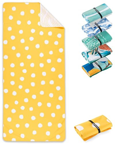 Fit-Flip Strandtuch XXL - Mikrofaser Badetuch - Strandtücher leicht und schnelltrocknend - 100% recyceltes Mikrofaser Handtuch - Strandhandtuch zum Baden (Lemon Polka 160x90cm)