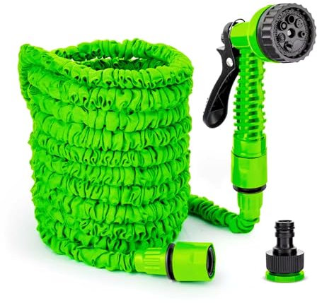 ADEPTNA 15m/50feet Expanding Garden Hose Set Lightweight Magic Flexible Water Hose with 7-Dial Spray Gun, Fittings & Threaded Tap Connector Durable, Kink-Free & Easy to Store for Effortless Watering