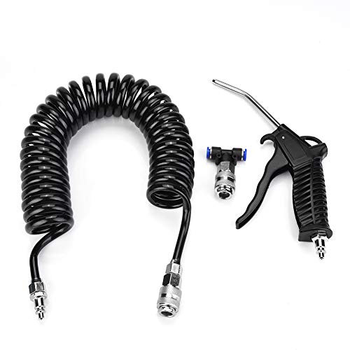 Zoeyilan Black Compressed Air Duster, Air Duster Gun Pneumatic Wind Blowing Kit Set, with Small EU Connector PU Hose for PC, Keyboard, Car, Carpet
