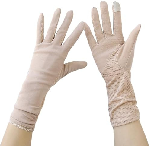 OhMill Gants de Soleil Long Femme Été Gants de Conduite en Coton Écran Tactile à Doigts Complets Respirant Antidérapants Gant de Cyclisme Anti-UV Extensible pour Pêche Randonnée Vélo