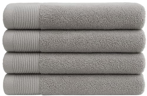 NOVOTEXTIL Toallas de Lavabo 50x100 cm – Juego 4 Toallas Mano 100% Algodón 480 g/m2 – Suaves y Absorbentes – Set Toallas Lavabo para Baño, Cocina o Tocador (Gris)
