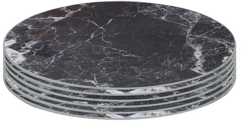 Harbour Housewares Round Glass Placemats - 30cm - Black Marble - 6x Tempered Heat-Resistant Non-Slip Rectangle Indoor Outdoor Home Kitchen Dining Table Dinner Plate Place Mat Mats Set