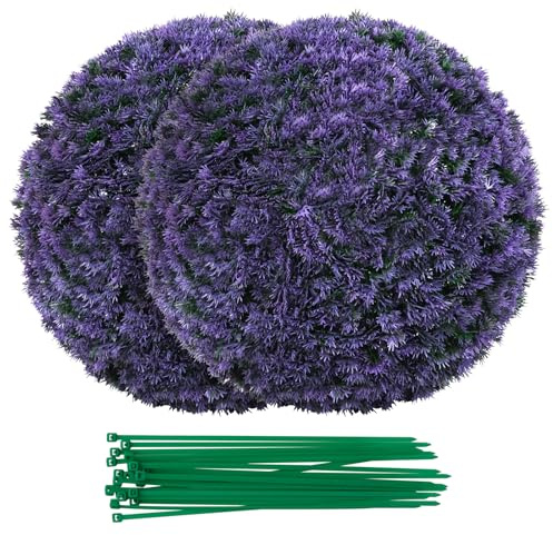 COSTWAY 2 Boules de Buis Artificielles de 38 cm, Plantes de Faux en Boules en Lavande Synthétique, Sphère de Jardin Décoratives Protégées du Soleil pour Balcon Jardin, Violet