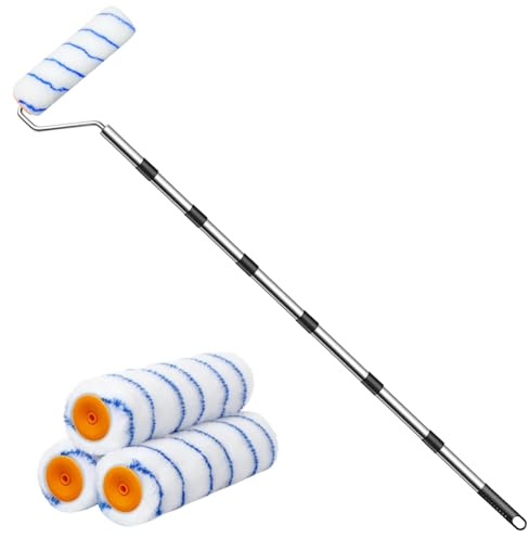 Paint Roller with Extended Detachable Pole Handle, Household Wall Painting Tool, Paint Roller Set for Walls and Ceiling, Paint Roller Brush Easy to Install and Remove (Total Length:7.2feet)