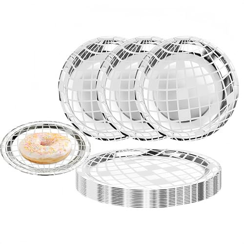 BAIWANLHC 25 Pcs Silver Disposable Disco Ball Plates 7 for 70s Disco Party Supplies, Paper Dinner Plates for Bachelorette Decorations, Wedding, Birthday Decorations