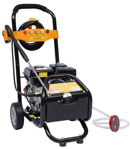 420cc Petrol Pressure Washer,7.5hp 2200 PSI(150 Bar) 9LPM Engine High Power Jet Cleaner Tool,with 5 Diffrent Nozzles 8m Spray Pipe,for Patio and Car High Power Portable Driveway Garden Car