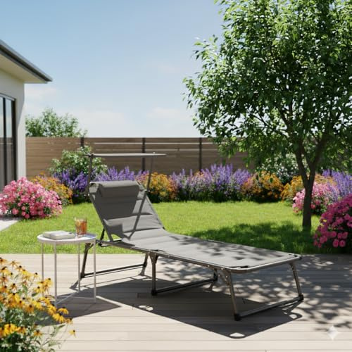 PRESTIGE HOME LIVING OUTDOOR XXL-Komfort-Sonnenliege inkl. Kissen gepolstert aus Aluminium, ca. 203 x 67,5 x 48 cm - Grau