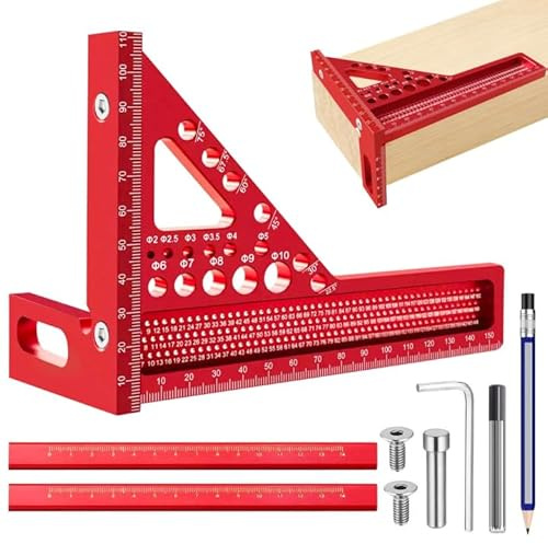 TPTGIAR mätlinjal med 3D-multivinkel, 22,5–90 vinkel geringsvinkel multifunktionell tillverkad av aluminiumlegering vinkelkniv, hög precision speedmarker, snickarvinkel för snickare ingenjör (röd)