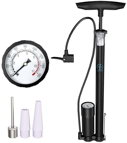 HHYSSG Pompa da terra per bicicletta con manometro, 160 PSI ad alta pressione, acciaio e alluminio, nero, 3 adattatori per valvole, per bici da corsa, mountain bike, moto, palloni