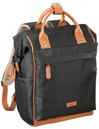 Cilio Rucksack ELBA schwarz 19 L, 30×17×45 cm, Polyester, außen wasserabweisend, Innenbeschichtung, Kunstlederboden, Reißverschluss-Fronttasche, Laptopfach 29x27 cm, Schultergurte gepolstert