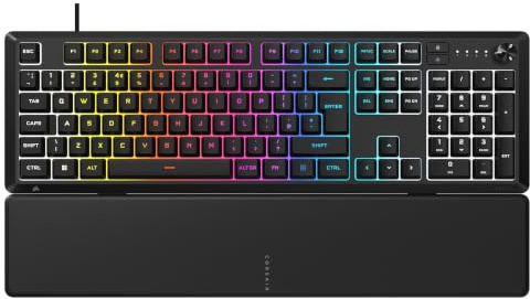 Corsair SKIFF 100 Quiet RGB Wired Gaming Keyboard – UK QWERTY – Black | IP53 Spill & Dust Resistant, Responsive Keys, Media Dial