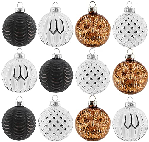 My-goodbuy24 Premium Weihnachtskugeln 12 teiliges Set Echtglas Glaskugeln Weihnachten Weihnachtsdeko Tannenbaumkugeln Glas Christbaumkugeln Weihnachtsbaum 6 cm (O6)
