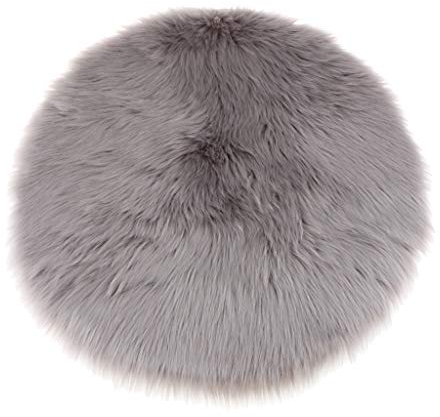 B Blesiya Winter Kunstfell Sitzpolster Sitzkissen Stuhlkissen Bodenkissen Plüschmatte Auflage Teppich, Grau 33 cm