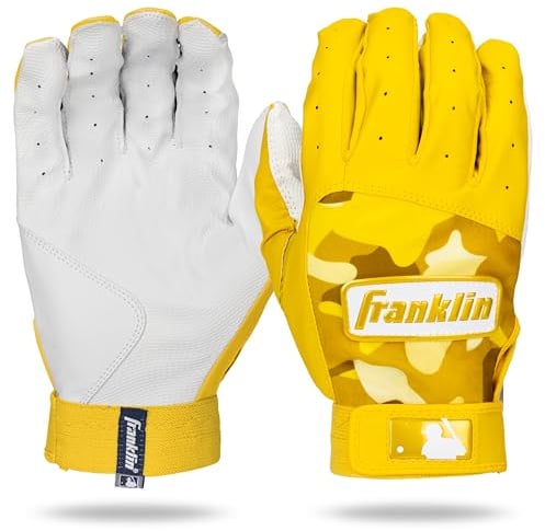 Franklin Sports MLB - Guantes de bateo Digitek Camo de béisbol + sóftbol - Equipo de béisbol de Cuero de Primera Calidad - Par de Adultos y jóvenes - Blanco + Amarillo - Juvenil L
