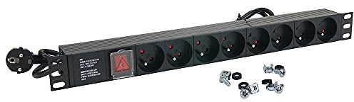 Steckdosenleiste mit 8 Steckdosen, 19 Zoll, mit Schalter, Kabel 1,80 m,