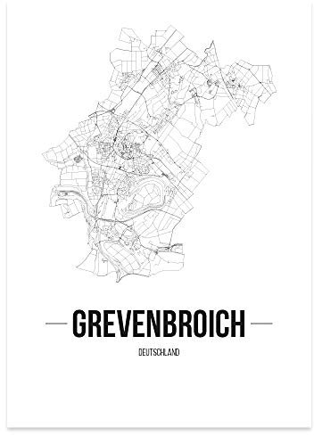 JUNIWORDS Stadtposter - Wähle Deine Stadt - Grevenbroich - 40 x 60 cm Poster - Schrift B - Weiß