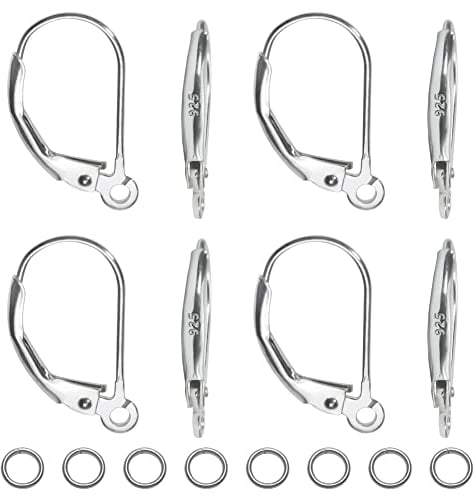 TOAOB 8 Pezzi Ganci per Orecchini A Leva in Argento 925 Orecchino Leverback 9 x 16 mm e 10 Pezzi Anelli Aperti Salto per Creazione di Gioielli Fai Da Te Bigiotteria