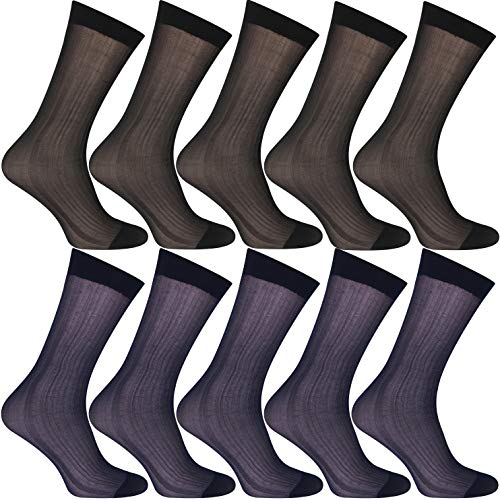 Uaussi 10 paia di calzini da uomo ultra sottili in seta velata da lavoro calzini in morbido nylon da lavoro Sox metà polpaccio, Nero e blu navy., taglia unica