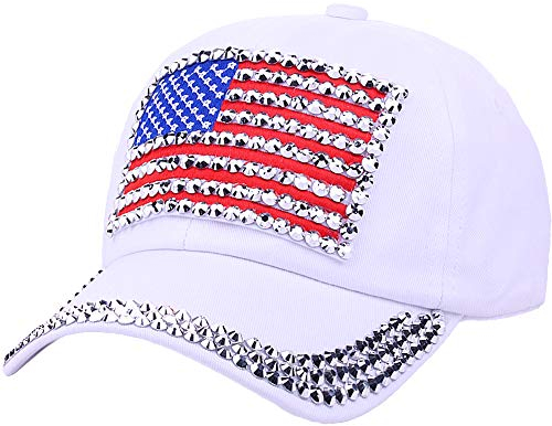 Baseballkappe mit patriotischer amerikanischer Flagge, USA-Glitzer-Hut für Herren und Damen, Sommer-Sonnenkappe, Weiß a, Einheitsgröße