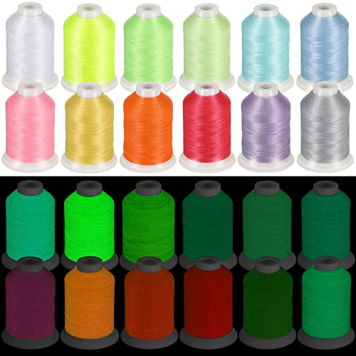 12 Farben Leuchten im Dunkeln Bunt Polyester Stick Maschinen Garn 550 Yard Leuchte Stickgarn Nähgarn zum Sticken Quilten Nähen von Dekoration