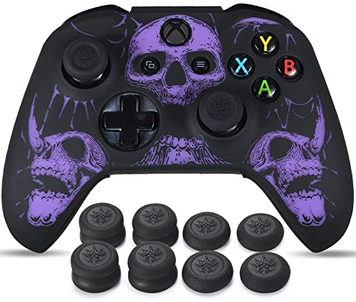 YoRHa Talla Láser Silicona Piel Skin para Mando Xbox One S/X x 1 (Púrpura) con Agarres para el Pulgar Thumb Grips x 8