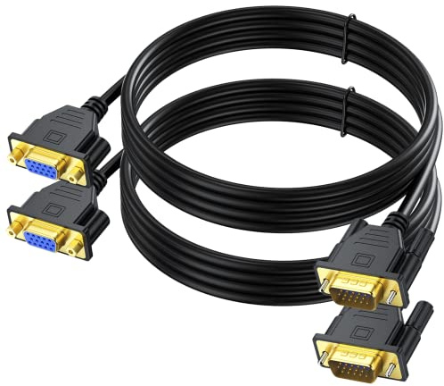 3FT VGA Extension Cable 2-Pack Male to Female Cord Extender Cable 15 pin (NOT 9 Pin) for HD 15 Computer Monitor Projector TV and More