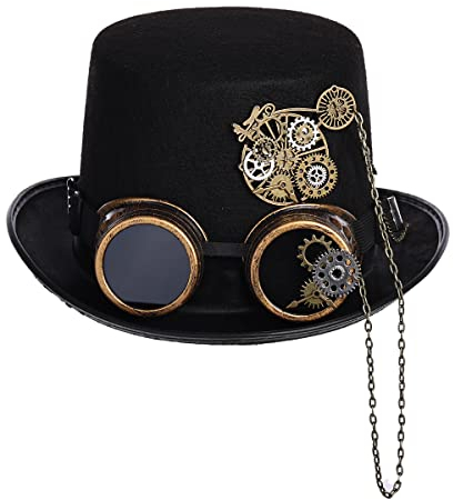 COSDREAMER Steampunk Top Hüte Goggle Gear Hut für Damen und Herren Gr. medium, Schwarz (M, Schwarz A)