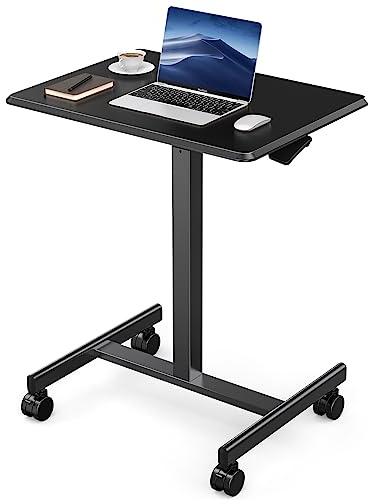 DUMOS Kleiner Stehpult, mobiler, tragbarer Rolltisch, Laptop-PC-Tisch auf Rollen, höhenverstellbar, Computer-Arbeitsplatz für Heimbüro, 48,3 cm, Schwarz