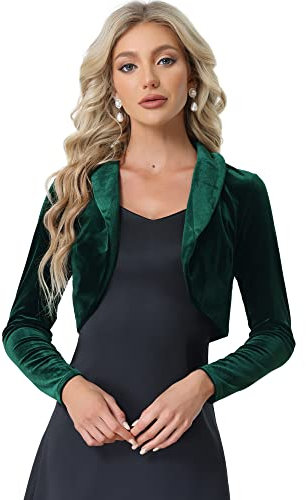 Allegra K Bolero Elegante de Terciopelo para Mujer Bolero Crop Cardigan para Cóctel Chaqueta Corta Disfraz de Halloween Verde Oscuro S