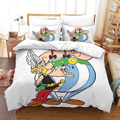Zbeiba Bettwäsche 135x200 Bettbezug Set Astarix Anime Muster Bettwäsche Sets Weiche Mikrofaser Bettbezug 2 Kissenbezüge für Kinder Jugen(A5,135x200cm+2x50x75cm)