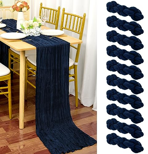 10 Stück Seihtuch-Tischläufer Marine Blau,90 x 300 cm Dunkelblau Rustikaler Gaze Stoff Boho Tischläufer Käsetuch Tischläufer Hochzeit Tischdecke für Hochzeitsfeier Brautparty Tischdekoration