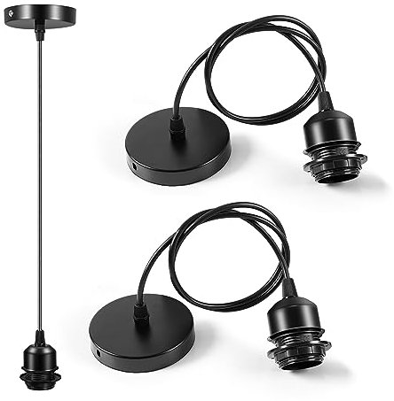 Niviy Suspension Luminaire E27 Douille Ampoule avec Cable de 100 cm E27 Suspension Noir Compatible avec Abat Jour Douille e27 avec Fixation Plafonnier Accessoire pour Cuisine Bar Café 2pcs