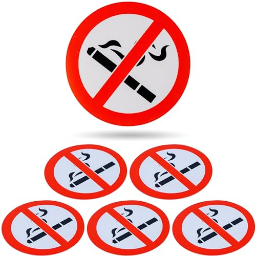 Autocollant pour interdiction de fumer, 6 pcs, Ø 5 cm de diamètre, film autocollant, adhésif extérieur, No Smoking Sticker, panneau d'interdiction de fumer des cigarettes