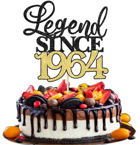 Xsstarmi 1 Pack Legend Since 1965 Cake Topper Glitter Happy 60th Birthday Cake Topper for Cheers to 60 Fabulous Men and Women 60th Birthday Anniversary Party Cake Decorations Black Gold