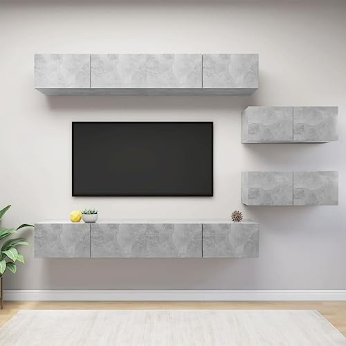 ZQQLVOO Wohnzimmer TV-Tisch Lagerung Bücherregal Rack Schlafzimmer Wohnzimmer Aufbewahrungseinheit 6-TLG TV-Schrank-Set Betongrau Holzwerkstoff Geeignet für Wohnzimmer Schlafzimmer