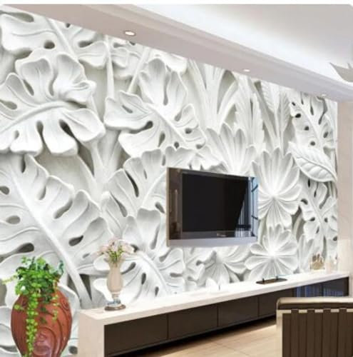 Carta Da Parati Di Arte Astratta 3D Foglie Bianche Modello Gesso Murale Soggiorno Tv Divano Sfondo Muro 3D Home Decor-250Cmx175Cm