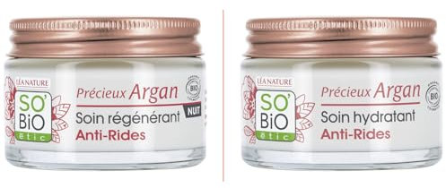 LÉA NATURE SO Bio étic | Routine Gesicht Anti-Falten – Feuchtigkeitspflege Tag (50 ml) + Regenerierende Anti-Falten Nachtpflege (50 ml) | Reduziert Falten | 99 % natürlichen Ursprungs | Hergestellt in