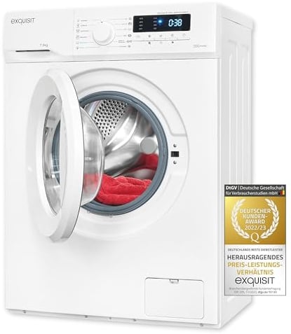 Exquisit Waschmaschine WA7014-020A weiss | 7 kg Fassungsvermögen | Energieeffizienzklasse A | 12 Waschprogramme | Kindersicherung | Startzeitvorwahl