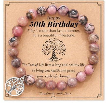 Cupimatch Bracelet en Pierre Naturelle, Anniversaire 50 ans, Bracelet Arbre de Vie, Cadeau Femme