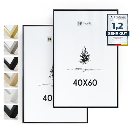Heimlich® 2x Bilderrahmen 40x60 cm Schwarz Metall Rahmen 2-Pack | Dokumentenrahmen 40x60 cm Groß Collage | Metallrahmen Alu-Bilderrahmen Aluminium | Picture Frame 40x60 Fotorahmen