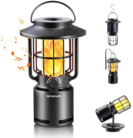 RETEYUNG Haut-parleur Bluetooth d'extérieur avec lumière de flamme, IP65 étanche, 3 modes d'éclairage, lampe de poche d'extérieur, haut-parleur sans fil pour terrasse,jardin,cadeaux pour hommes, femme