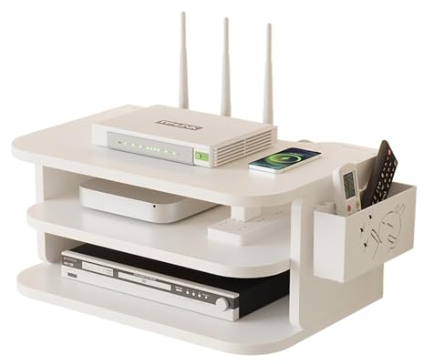 WiFi Router Storage Box, Wall Mounted Floating Shelves TV Set-Top Rack, Multi-Layer Cable Management Storage Rack for Living Rooms, Bedrooms, Offices (jl04)