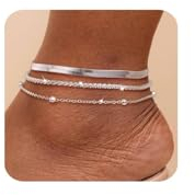 Kenivira Sterling Silber Fußkettchen für Frauen, zierlich geschichtet wasserdicht Fußkettchen für Frauen einstellbar, Strand Fußkettchen für Damen