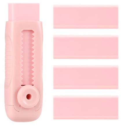 EooUooIP Schiebbarer Ausziehbarer 4+1 Set Radiergummi - Gleitend, Sanfte Rosa Farbe, Niedlich, Mit Kunststoffabdeckung Und 4 Ersatzradierern
